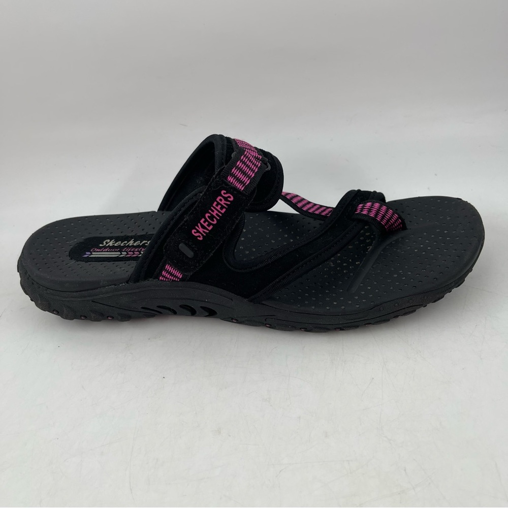 Skechers Women’s Reggae Rasta-SZ 10-Black Pink Adjustable Strap Thong Sandals